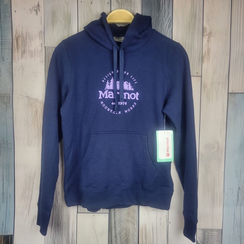 Marmot Blue Fleece Lined Hoodie Size Small